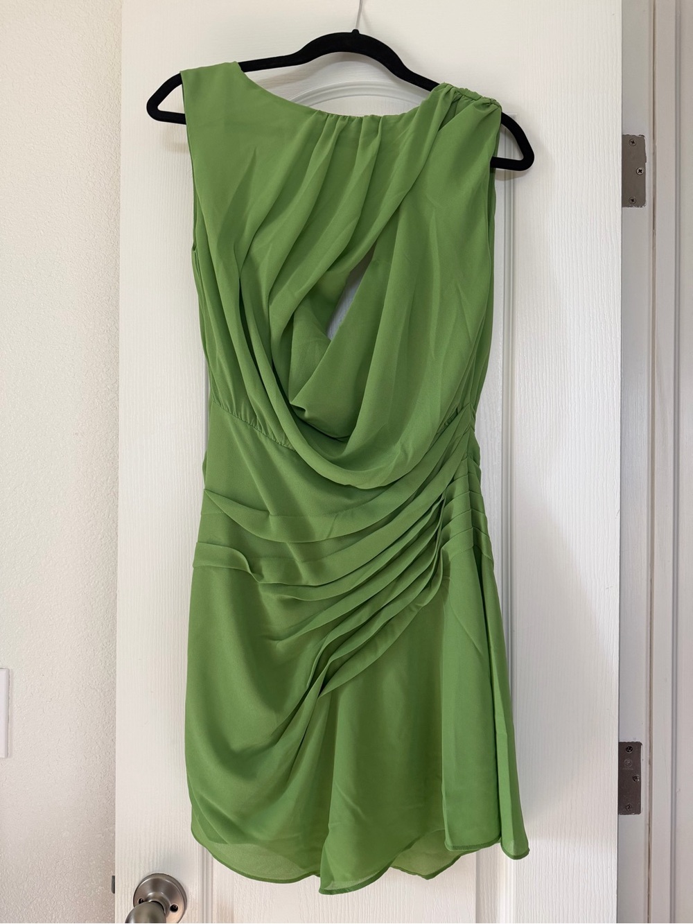Meshki Oria Chiffon Mini Green Draped Cocktail Dress